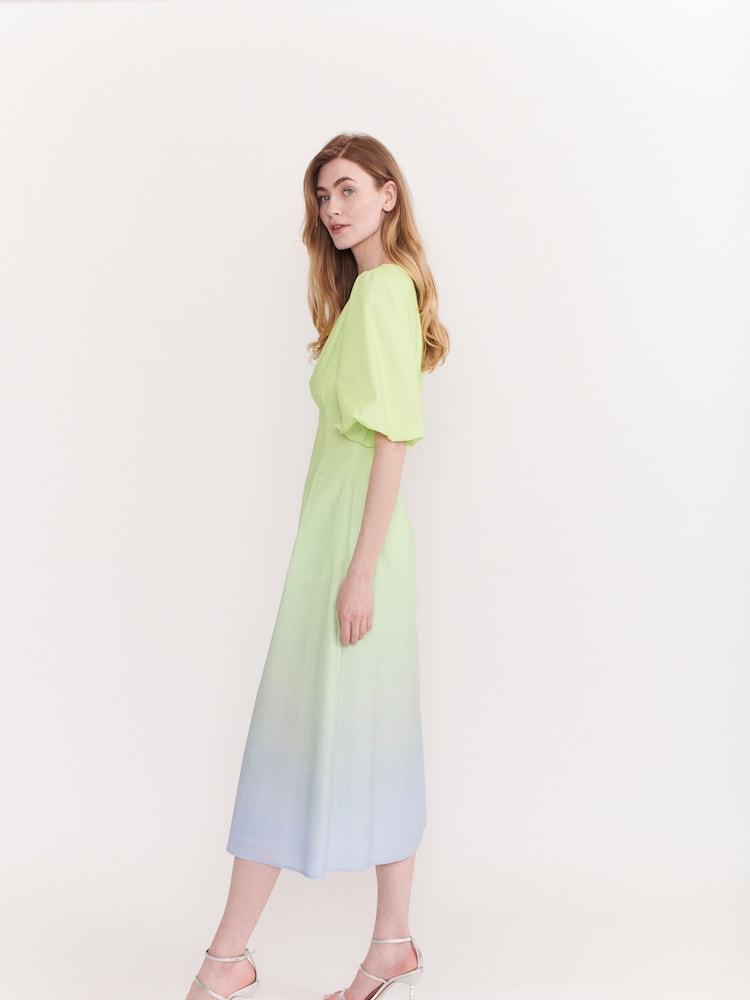Olivia Rubin Green Lorena Ombre Puff Sleeve Midi Dress - Image 3 of 5