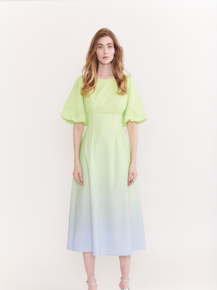 Olivia Rubin Green Lorena Ombre Puff Sleeve Midi Dress - Image 4 of 5