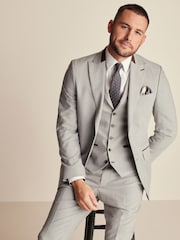 Grey Slim Fit Herringbone Suit Jacket - Image 1 of 11