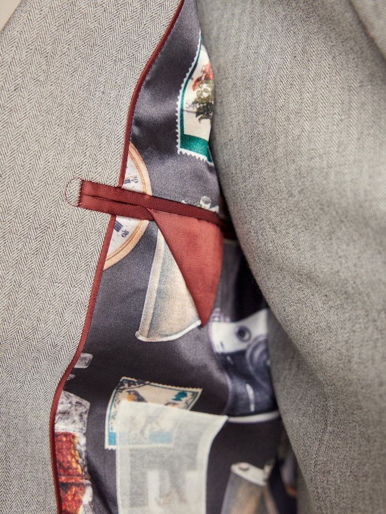 Gris - Slim Fit (Slim Fit) - Veste de costume à chevrons - Image 10 of 11