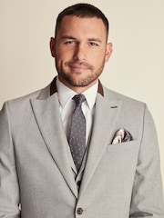 Grey Slim Fit Herringbone Suit Jacket - Image 3 of 11