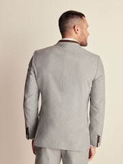 Grey Slim Fit Herringbone Suit Jacket - Image 4 of 11