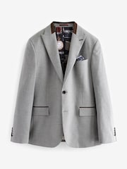 Grey Slim Fit Herringbone Suit Jacket - Image 5 of 11