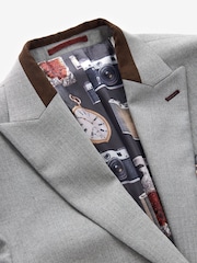 Grey Slim Fit Herringbone Suit Jacket - Image 6 of 11