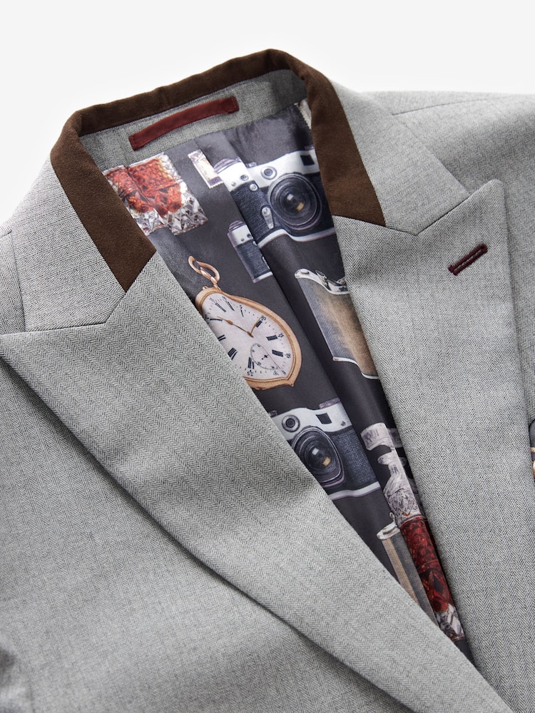 Gris - Slim Fit (Slim Fit) - Veste de costume à chevrons - Image 6 of 11