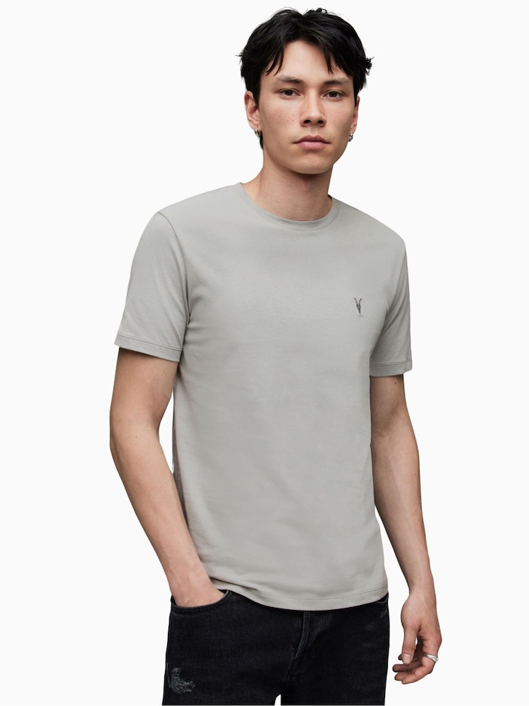 AllSaints Grey Chrome Brace Short-Sleeve Crew T-Shirt - Image 1 of 4