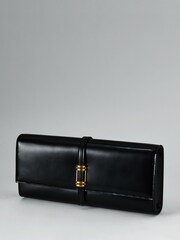 Reiss Black Regent High-Shine Leather Clutch Bag - Image 2 of 5
