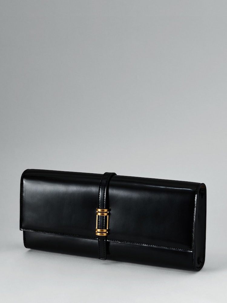 Reiss Black Regent High-Shine Leather Clutch Bag - Image 2 of 5