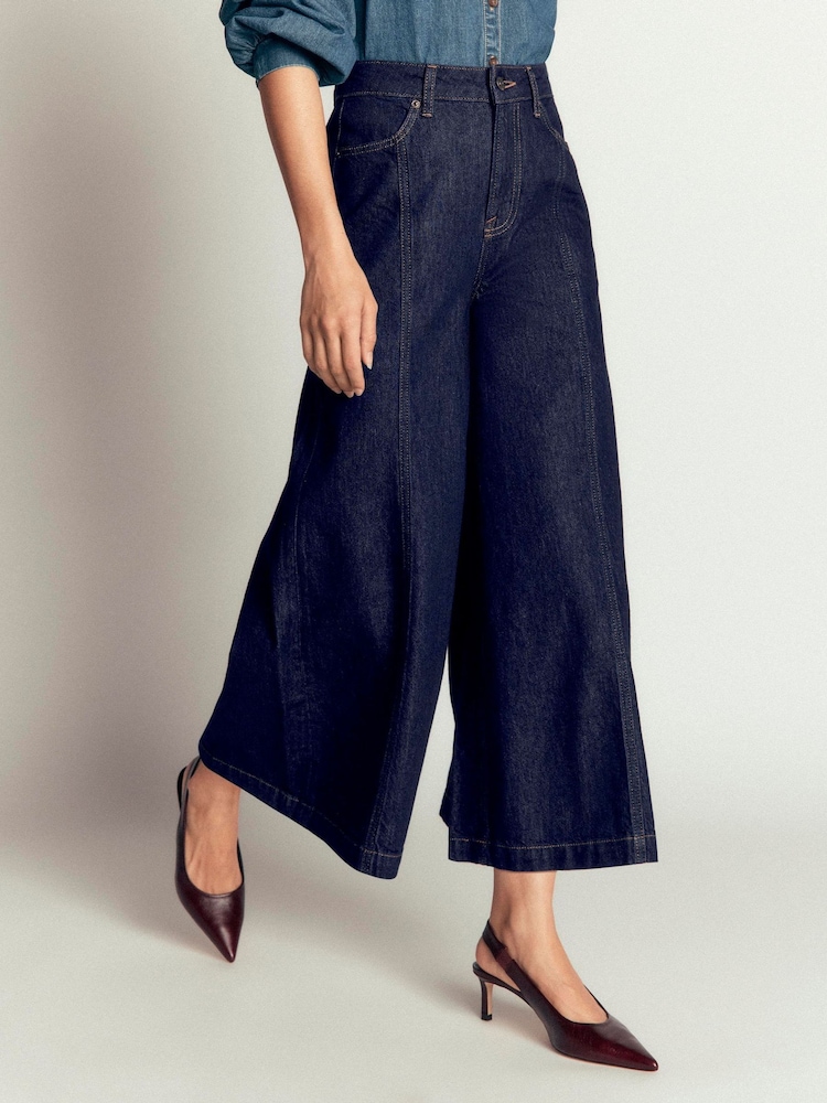 Boden Blue Cotton Wide Leg Culotte Jeans - Image 1 of 5 Boden Blue Cotton Wide Leg Culotte Jeans - Image 1 of 5