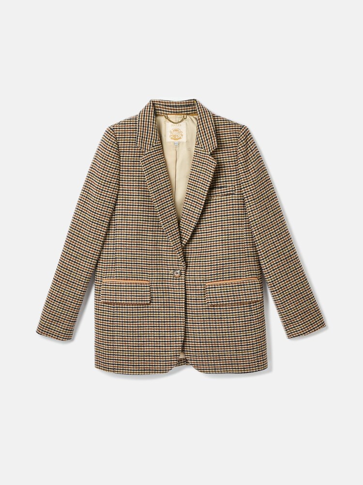 Joules Hackmore Brown Tweed Oversized Wool Blend Blazer - Image 8 of 8
