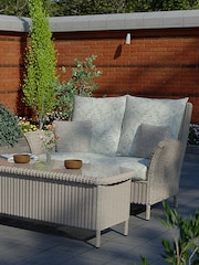 Laura Ashley Sage Green Garden Wilton Lounging Sofa in Gosford Cranberry Cushions - Image 1 of 4