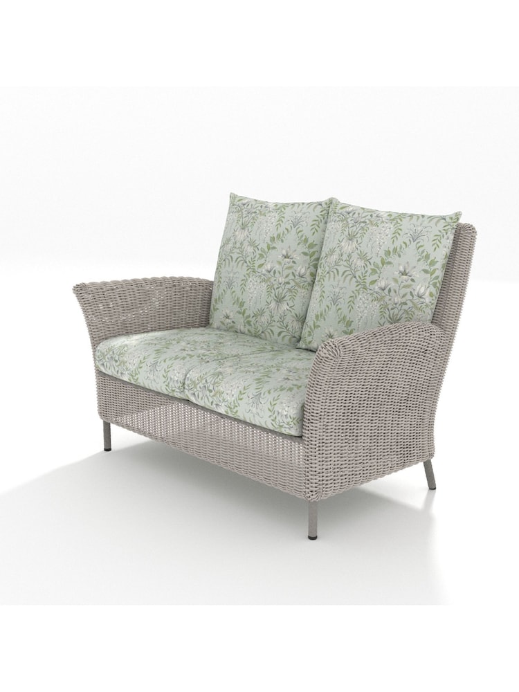Laura Ashley Sage Green Garden Wilton Lounging Sofa in Gosford Cranberry Cushions - Image 2 of 4