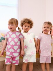 Pink/White Hearts Short Pyjamas 3 Pack (9mths-12yrs) - Image 1 of 7