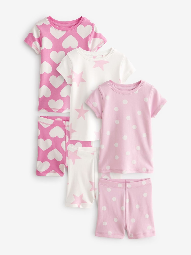 Pink/White Hearts Short Pyjamas 3 Pack (9mths-12yrs) - Image 2 of 7