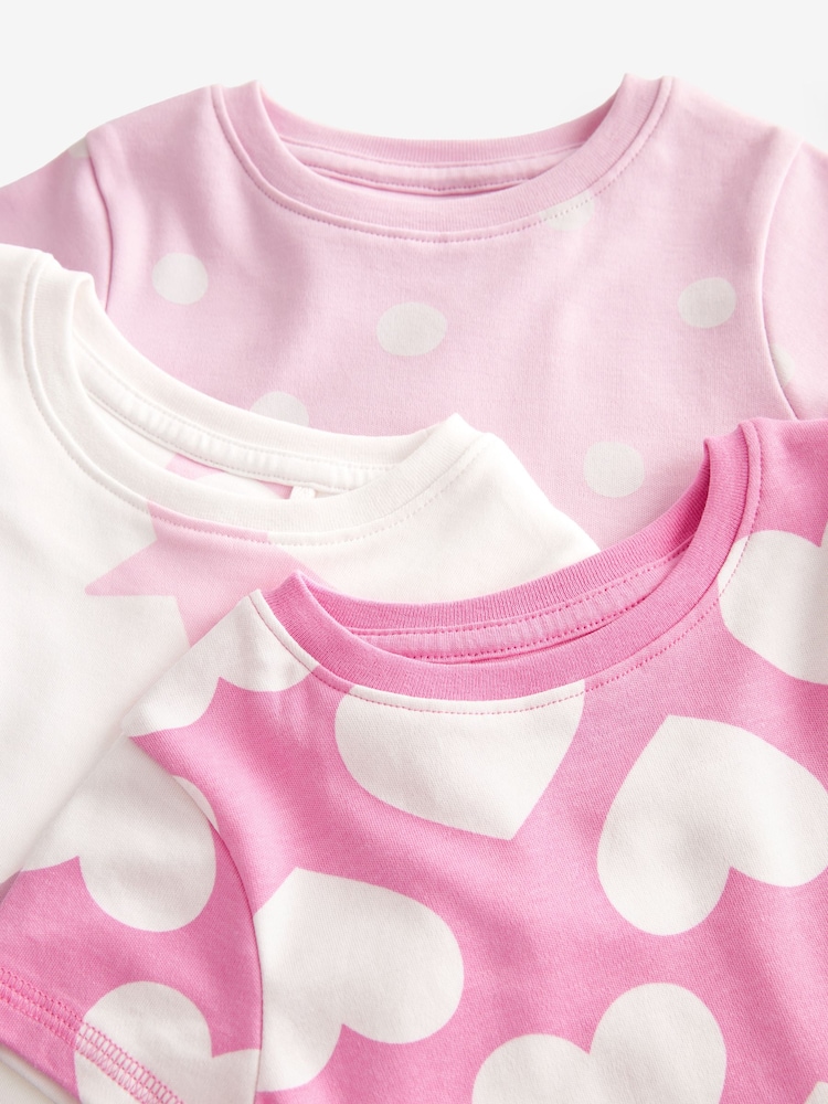 Pink/White Hearts Short Pyjamas 3 Pack (9mths-12yrs) - Image 7 of 7