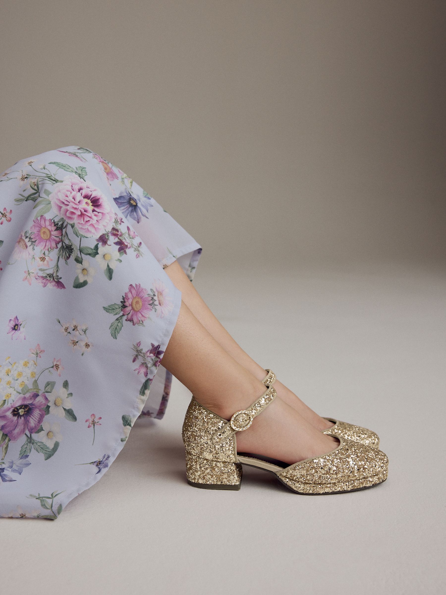 Gold glitter platform heels on sale