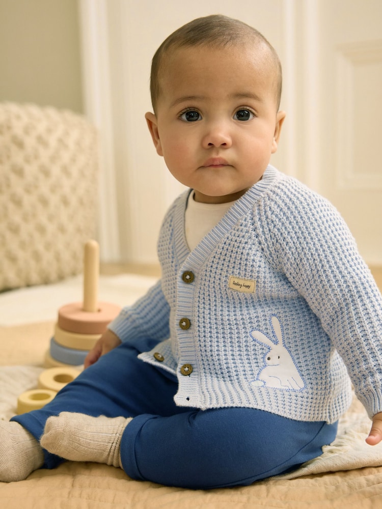Pale Blue Bunny Baby Knitted Cardigan (0mths-2yrs) - Image 1 of 10
