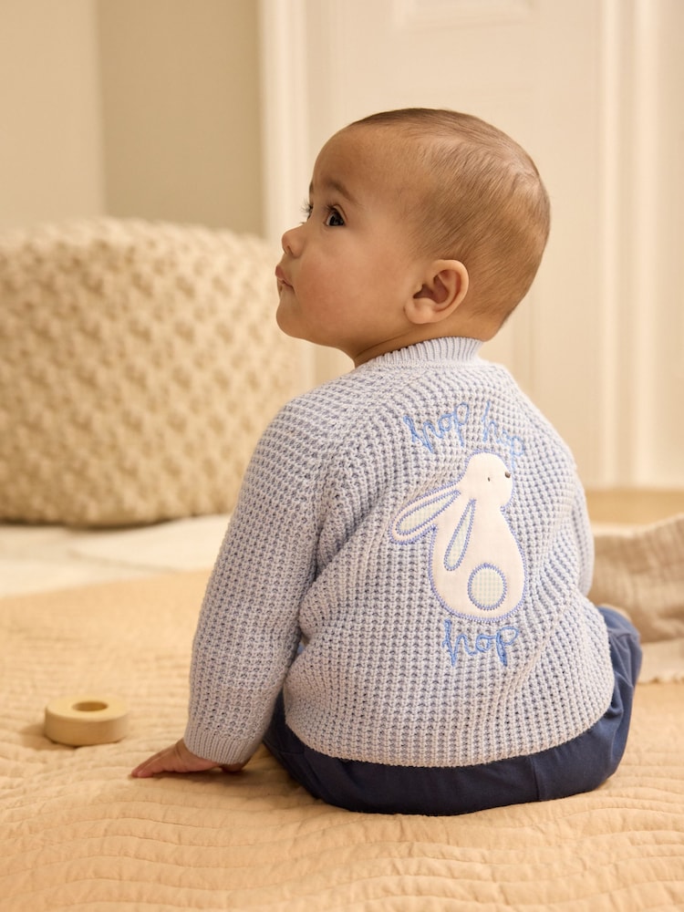 Pale Blue Bunny Baby Knitted Cardigan (0mths-2yrs) - Image 2 of 10