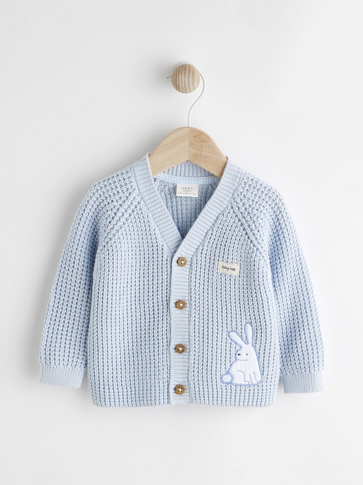 Pale Blue Bunny Baby Knitted Cardigan (0mths-2yrs) - Image 4 of 10