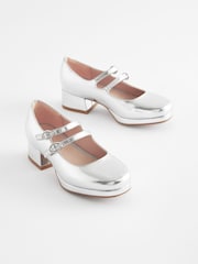 Silver Metallic Double Strap Occasion Platform Heels - Image 1 of 5
