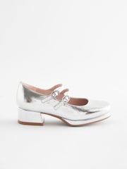 Silver Metallic Double Strap Occasion Platform Heels - Image 2 of 5