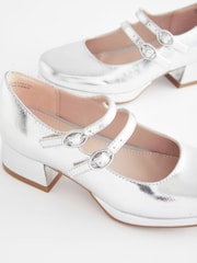 Silver Metallic Double Strap Occasion Platform Heels - Image 3 of 5