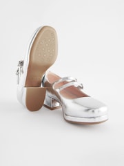 Silver Metallic Double Strap Occasion Platform Heels - Image 4 of 5