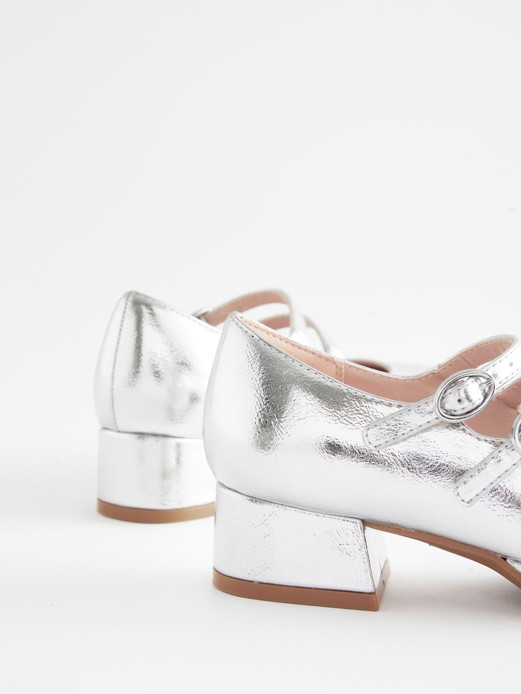 Silver Metallic Double Strap Occasion Platform Heels - Image 5 of 5
