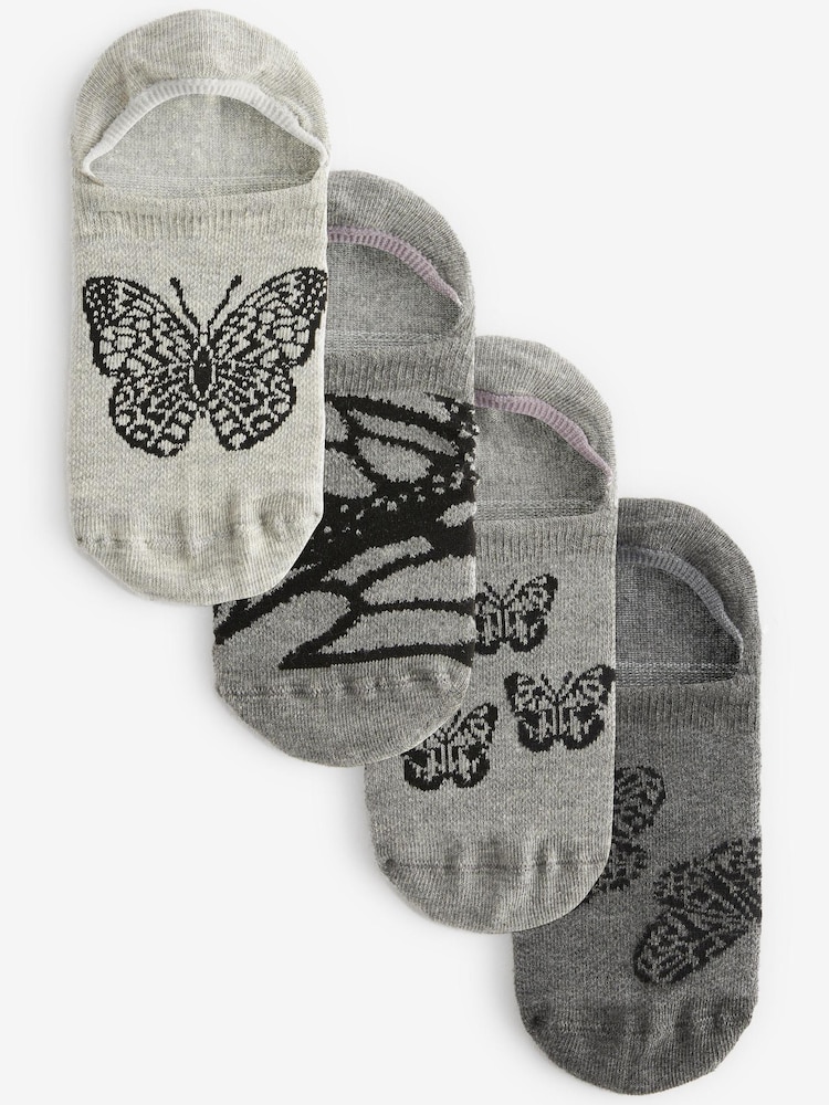 Monochrome Butterfly Invisible Socks 4 Pack - Image 1 of 5