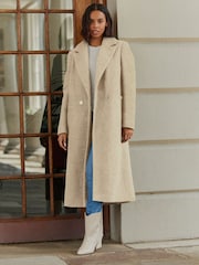 Cream Longline Bouclé Coat - Image 1 of 6