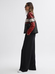 Reiss Black/Red Rae Leather Collarless Zip-Through Jacket - Image 4 of 5