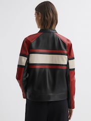 Reiss Black/Red Rae Leather Collarless Zip-Through Jacket - Image 5 of 5