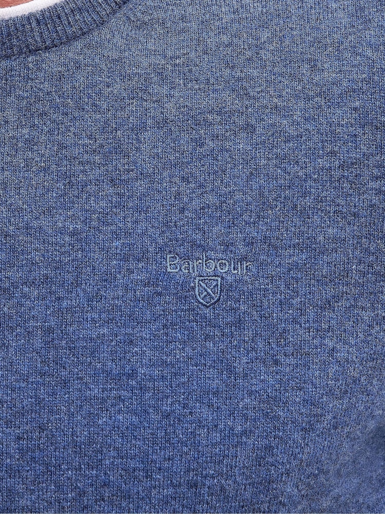Barbour® Blue Lambswool Crew Neck Jumper - Image 7 of 7 Barbour® Blue Lambswool Crew Neck Jumper - Image 7 of 7