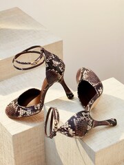 Snake Premium Leather Closed Round Toe Heel Shoes - Image 10 of 15