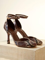 Snake Premium Leather Closed Round Toe Heel Shoes - Image 7 of 15