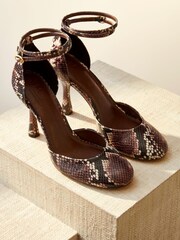 Snake Premium Leather Closed Round Toe Heel Shoes - Image 8 of 15