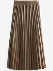 Tan Brown PU Pleated Midi Skirt - Image 6 of 7