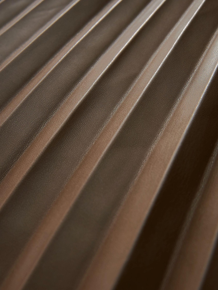 Tan Brown PU Pleated Midi Skirt - Image 7 of 7