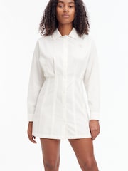 Calvin Klein Jeans Long Sleeve Seersucker White Dress - Image 1 of 6