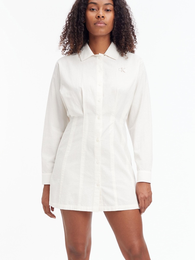 Calvin Klein Jeans Long Sleeve Seersucker White Dress - Image 1 of 6