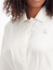 Calvin Klein Jeans Long Sleeve Seersucker White Dress - Image 3 of 6