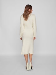 VILA Cream Long Sleeve Knitted Wrap Detail Cosy Jumper Dress - Image 2 of 5