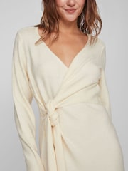 VILA Cream Long Sleeve Knitted Wrap Detail Cosy Jumper Dress - Image 4 of 5