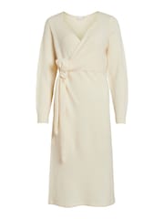VILA Cream Long Sleeve Knitted Wrap Detail Cosy Jumper Dress - Image 5 of 5