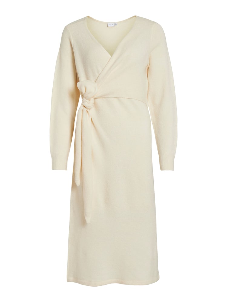 VILA Cream Long Sleeve Knitted Wrap Detail Cosy Jumper Dress - Image 5 of 5