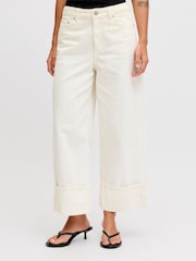 JJXX White High Waist Wide Cropped Denim Jeans - Image 1 of 5