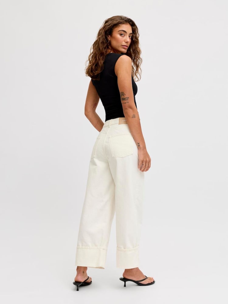 JJXX White High Waist Wide Cropped Denim Jeans - Image 2 of 5 JJXX White High Waist Wide Cropped Denim Jeans - Image 2 of 5