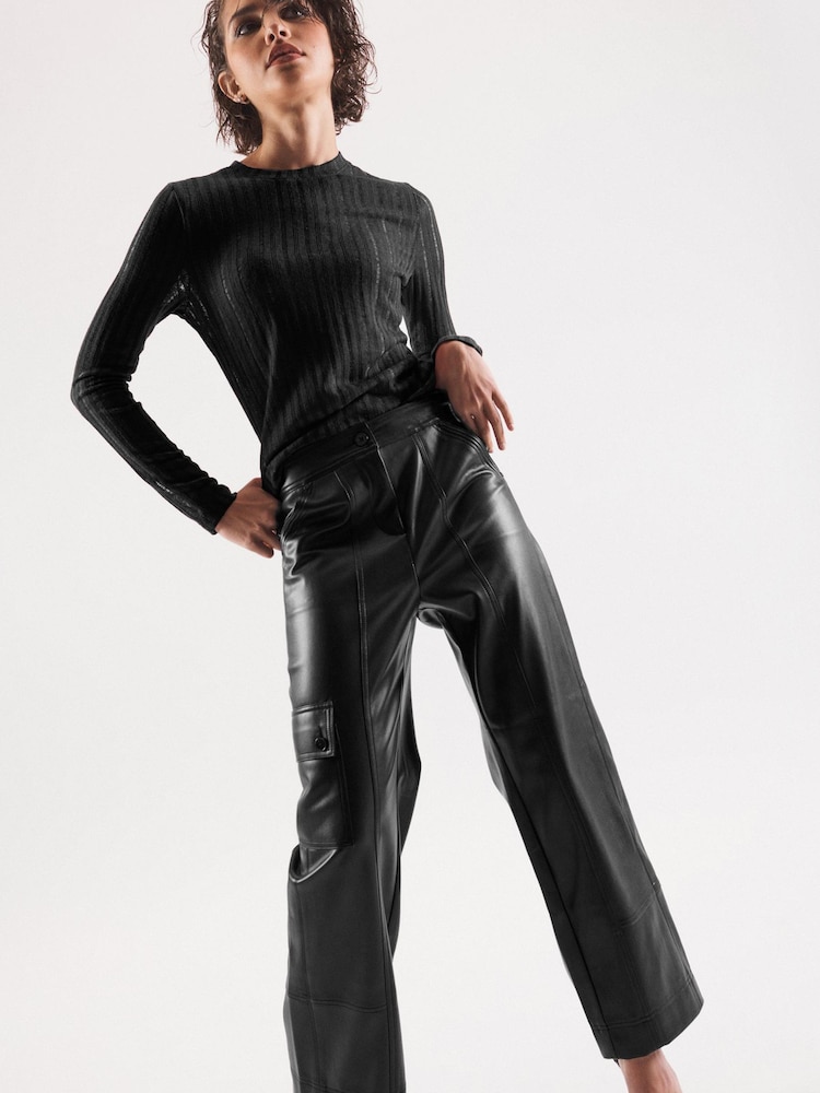 Black Long Sleeve Crew Neck Ladder Top - Image 2 of 6 Black Long Sleeve Crew Neck Ladder Top - Image 2 of 6