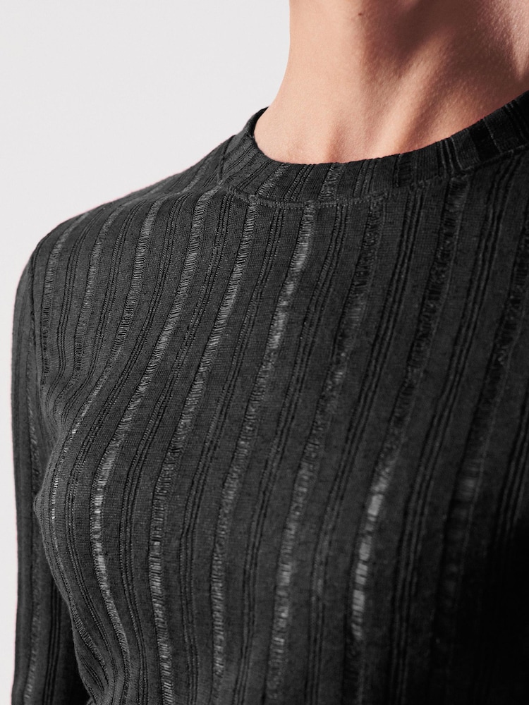 Black Long Sleeve Crew Neck Ladder Top - Image 4 of 6 Black Long Sleeve Crew Neck Ladder Top - Image 4 of 6
