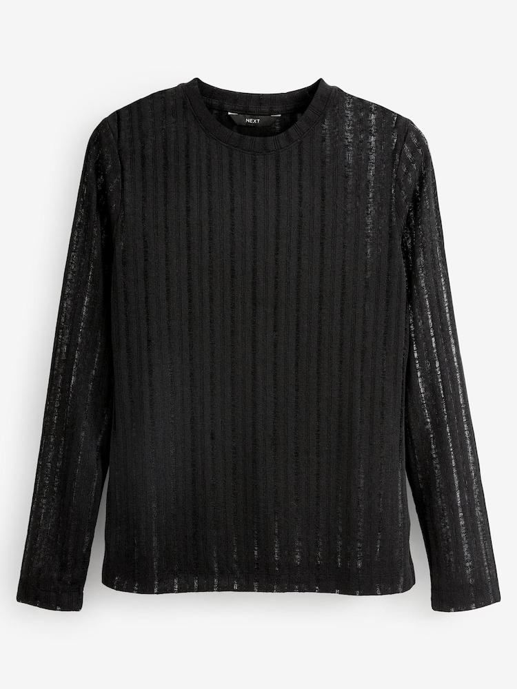 Black Long Sleeve Crew Neck Ladder Top - Image 5 of 6 Black Long Sleeve Crew Neck Ladder Top - Image 5 of 6